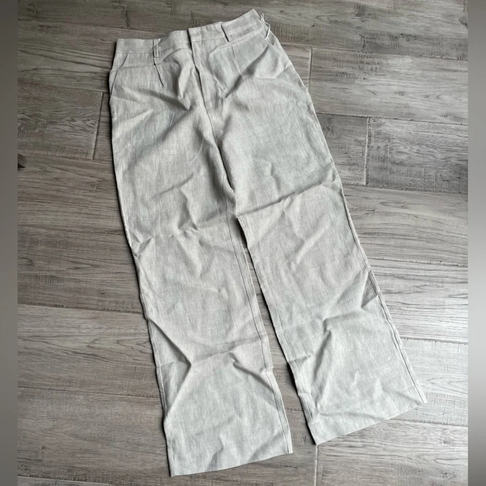 Reformation Cello Pants In Oatmeal 100 Linen Wide Leg High Waisted Unlined SZ 10